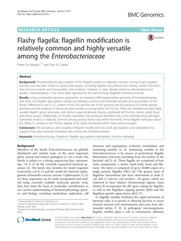 Flashy Flagella: Flagellin Modification Is Relatively Common and Highly Versatile Among the Enterobacteriaceae Pieter De Maayer1,2* and Don A