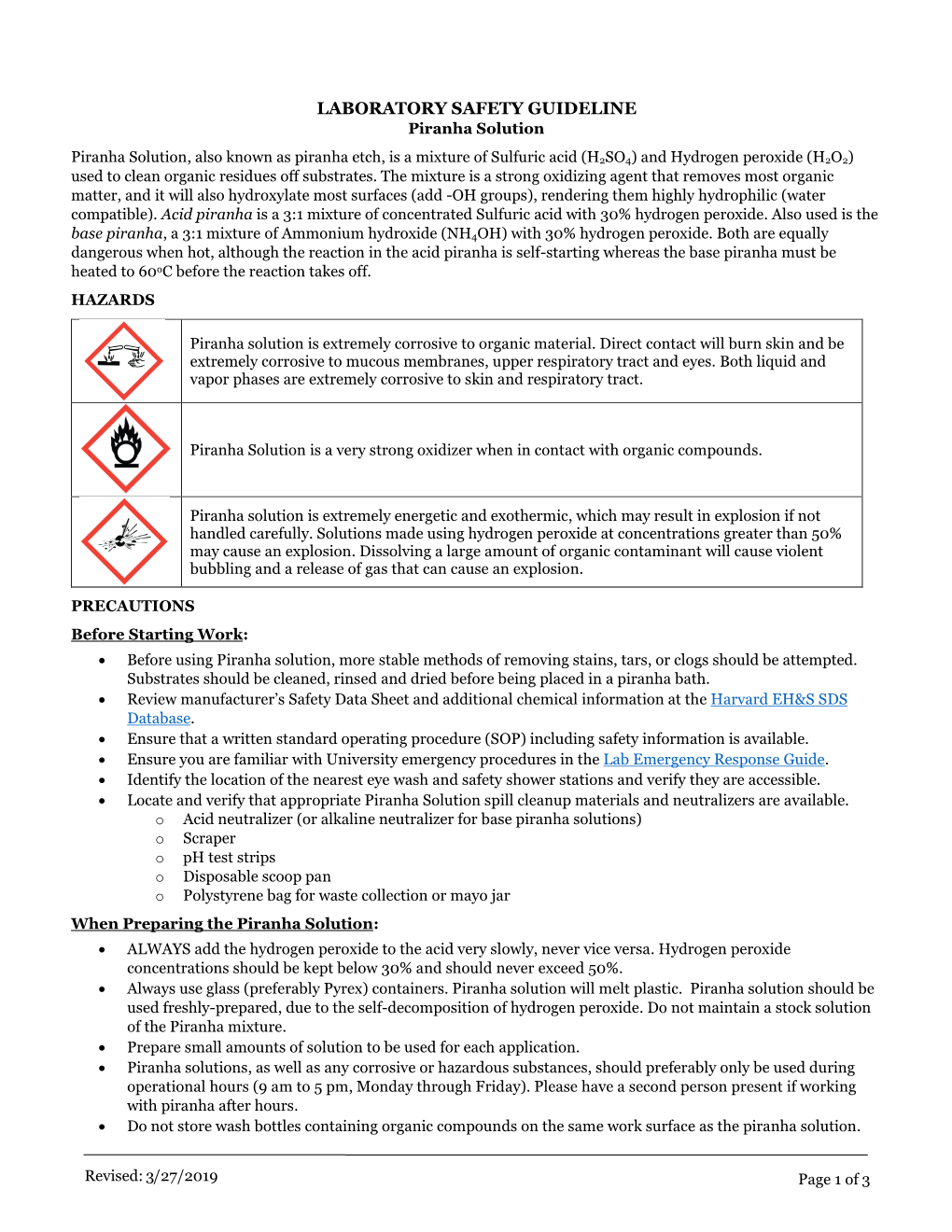 Lab Safety Guideline: Piranha Etch - DocsLib