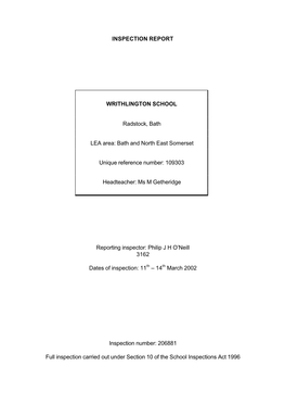 Inspection Report Writhlington School