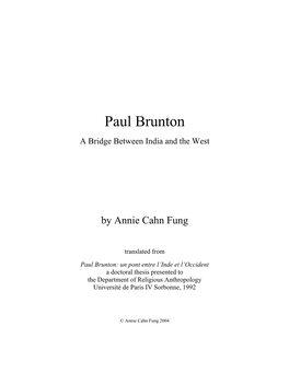 Paul Brunton: a Bridge Between India and the West