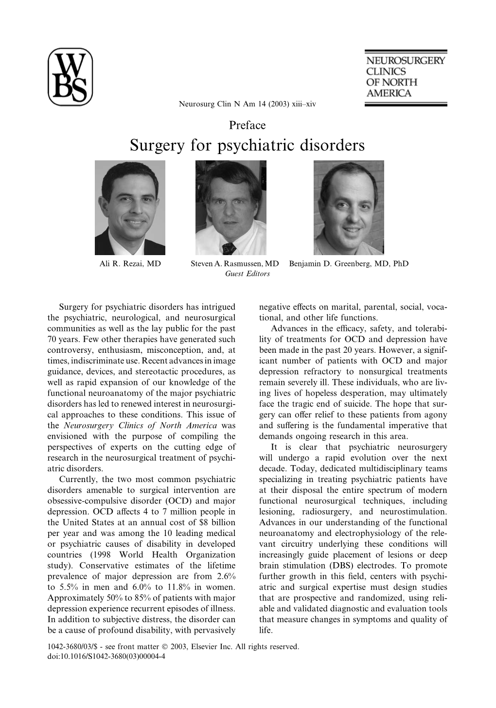 Surgery for Psychiatric Disorders