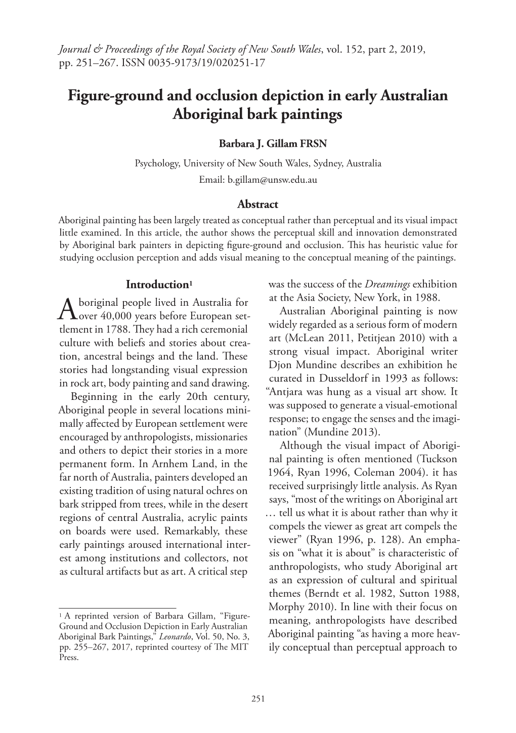 Figure-Ground and Occlusion Depiction in Early Australian Aboriginal Bark Paintings