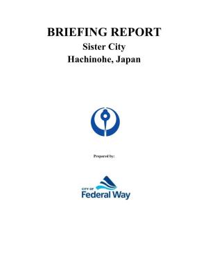 BRIEFING REPORT Sister City Hachinohe, Japan