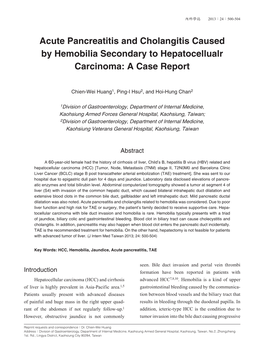 Acute Pancreatitis and Cholangitis Caused by Hemobilia Secondary to Hepatocellualr Carcinoma: a Case Report
