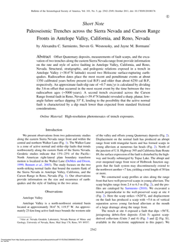 Short Note Paleoseismic Trenches Across the Sierra Nevada and Carson Range Fronts in Antelope Valley, California, and Reno, Nevada by Alexandra C