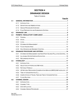 SECTION 4 DRAINAGE DESIGN Table of Contents Page No 4.1 GENERAL INFORMATION