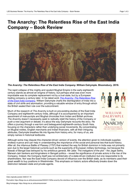 The Anarchy: the Relentless Rise of the East India Company – Book Review Page 1 of 3