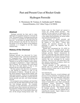 History of the Use of Hydrogen Peroxide As a Propellant