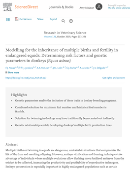 Modelling for the Inheritance of Multiple Births and Fertility in Endangered Equids: Determining Risk Factors and Genetic Parameters in Donkeys (Equus Asinus)