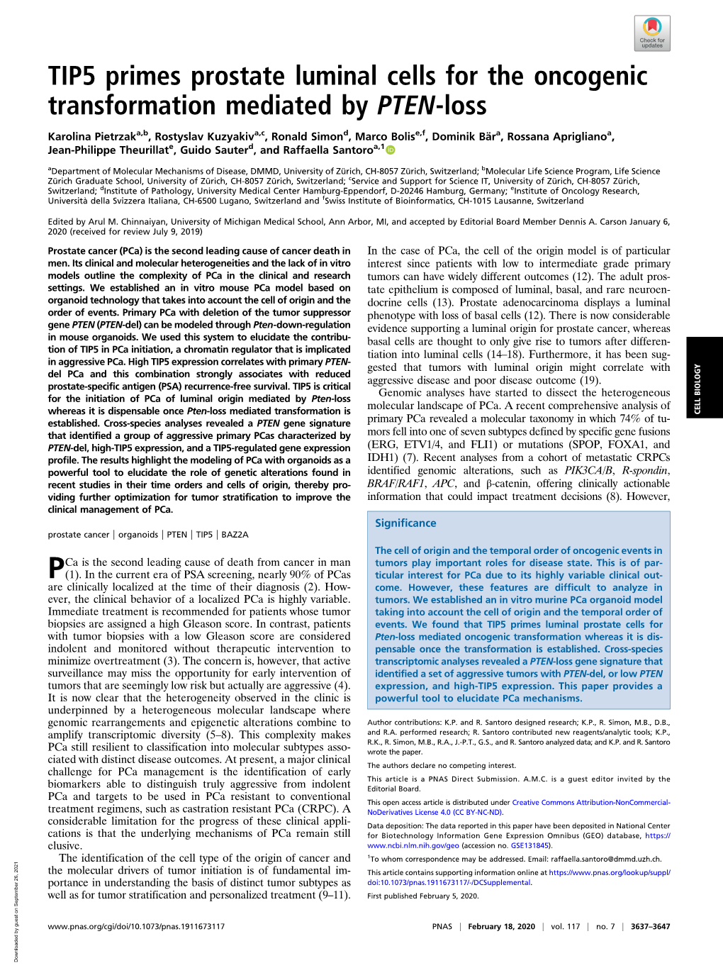 TIP5 Primes Prostate Luminal Cells for the Oncogenic Transformation Mediated by PTEN-Loss