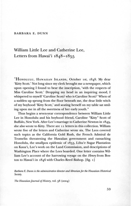 William Little Lee and Catherine Lee, Letters from Hawai'i 1848—1855