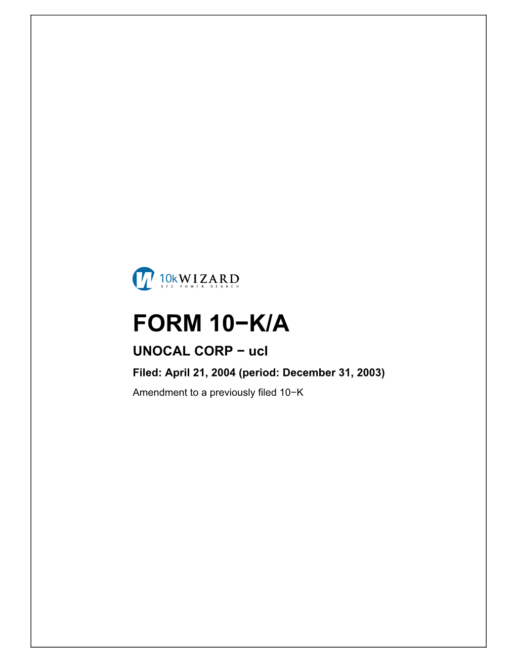 2003 Annual Report on Form 10-K/A