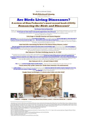 Are Birds Living Dinosaurs? a Review of Alan Feduccia’S Most Recent Book (2020): Romancing the Birds and Dinosaurs1