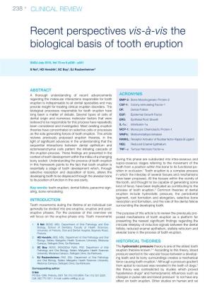 Recent Perspectives Vis-À-Vis the Biological Basis of Tooth Eruption