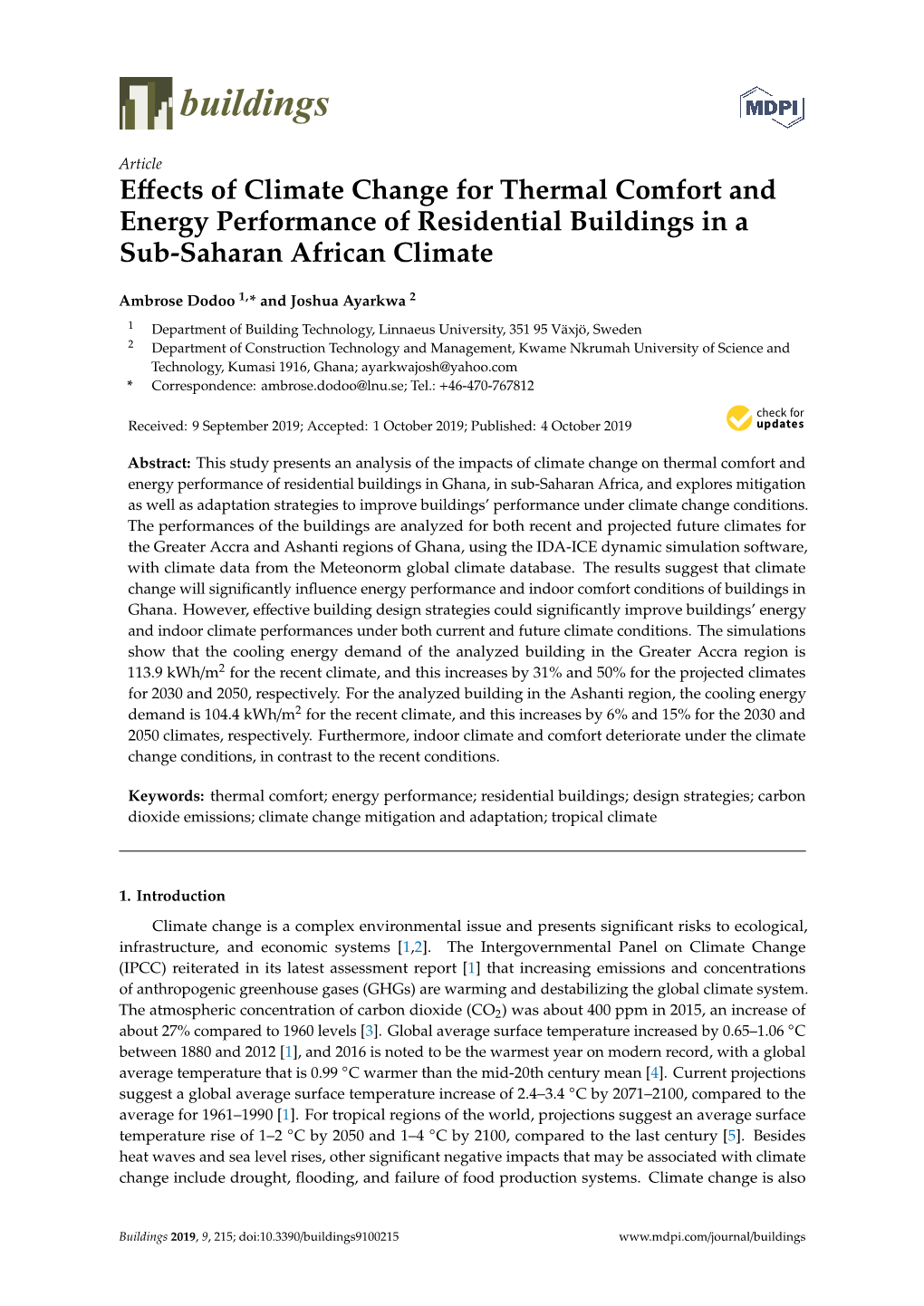 Effects of Climate Change for Thermal Comfort and Energy Performance Of