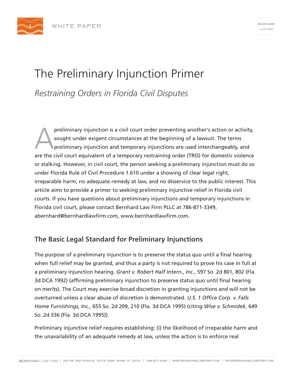 The Preliminary Injunction Primer