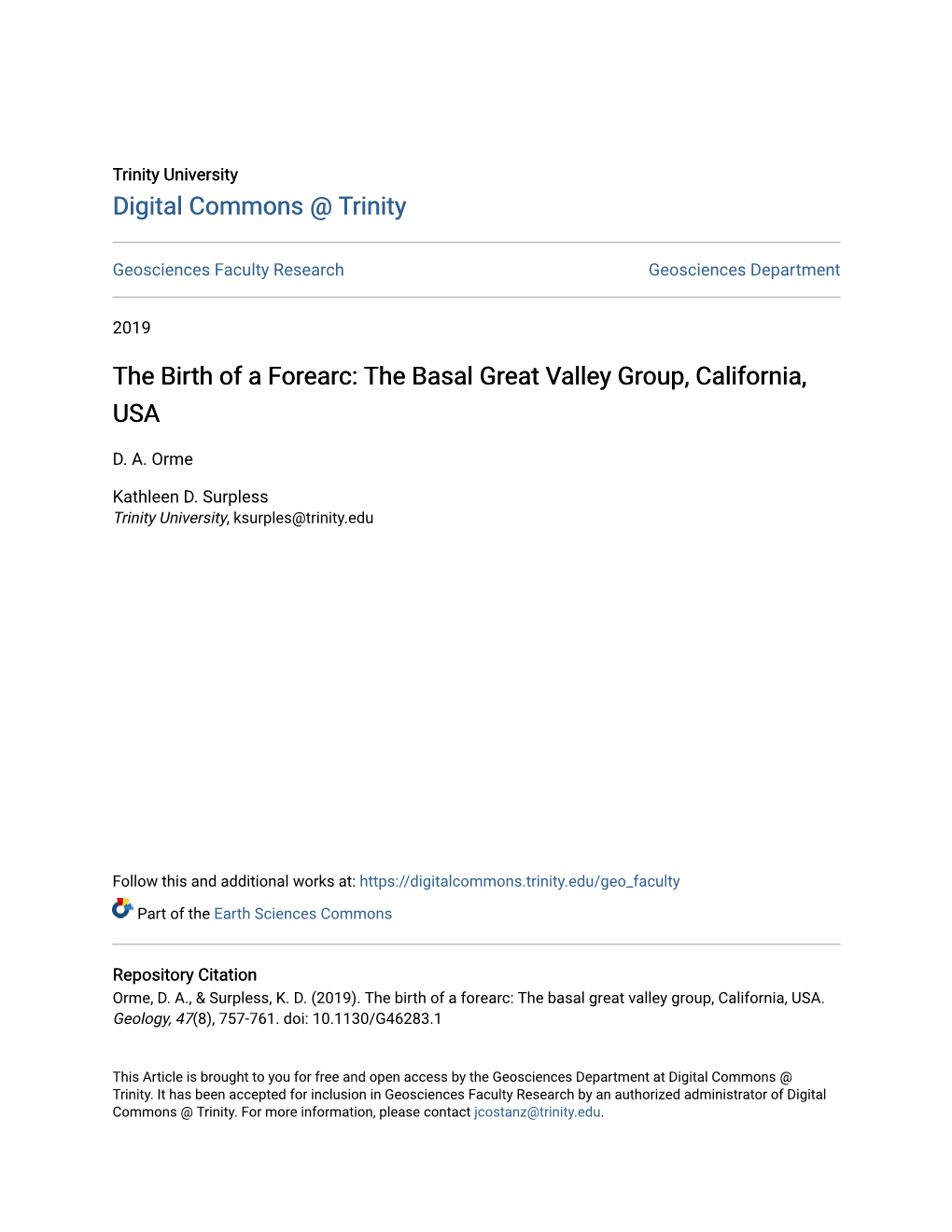 The Birth of a Forearc: the Basal Great Valley Group, California, USA