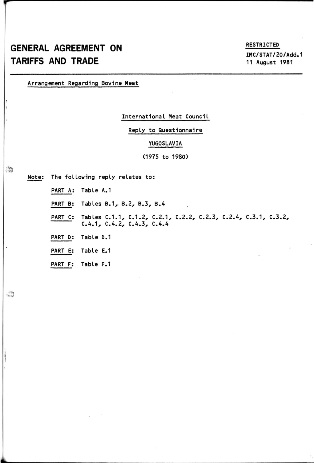 GENERAL AGREEMENT on TARIFFS and TRADE 11 August