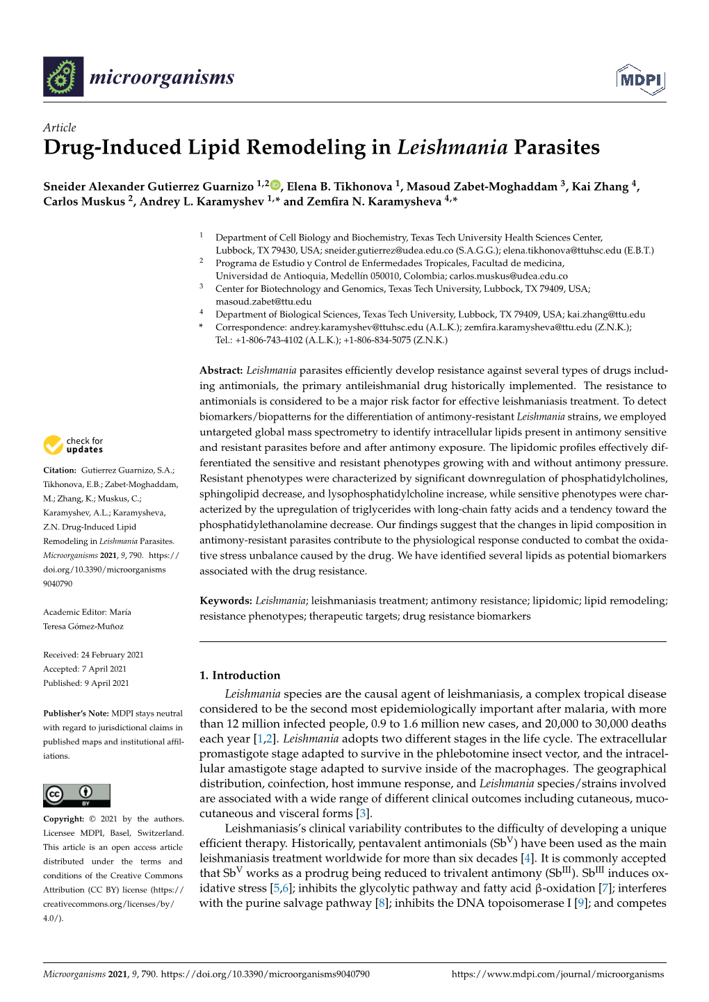 Drug-Induced Lipid Remodeling in Leishmania Parasites