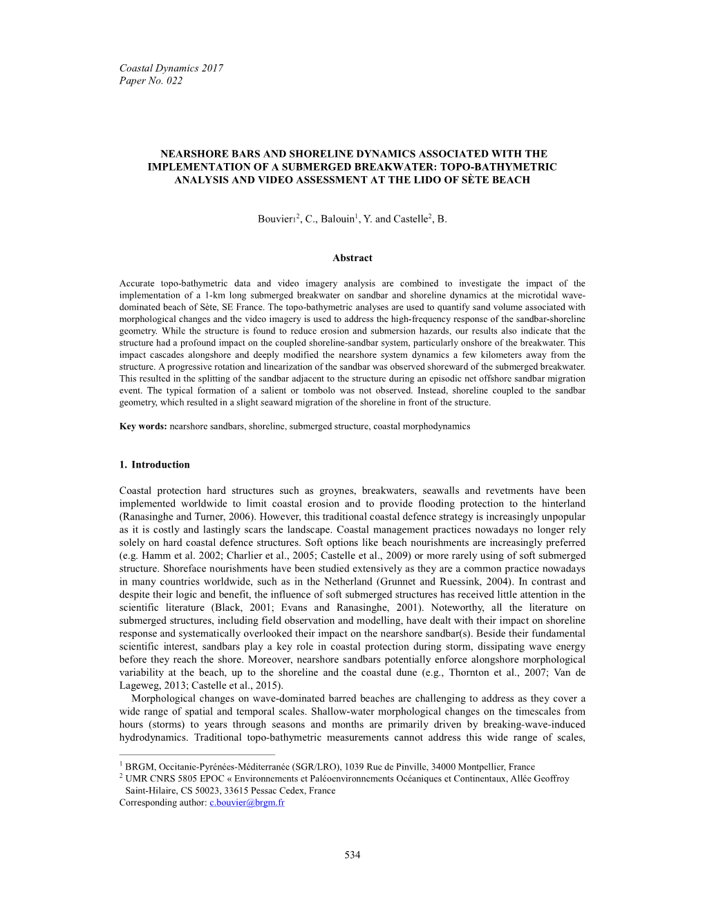 Coastal Dynamics 2017 Paper No. 022 534 NEARSHORE BARS AND