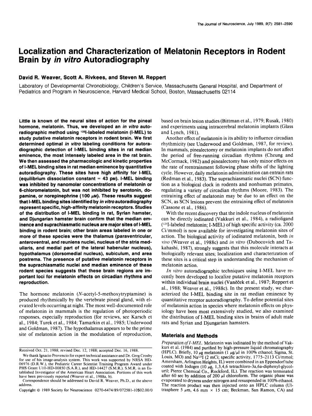 Localization and Characterization of Melatonin Receptors in Rodent Brain by in Vitro Autoradiography