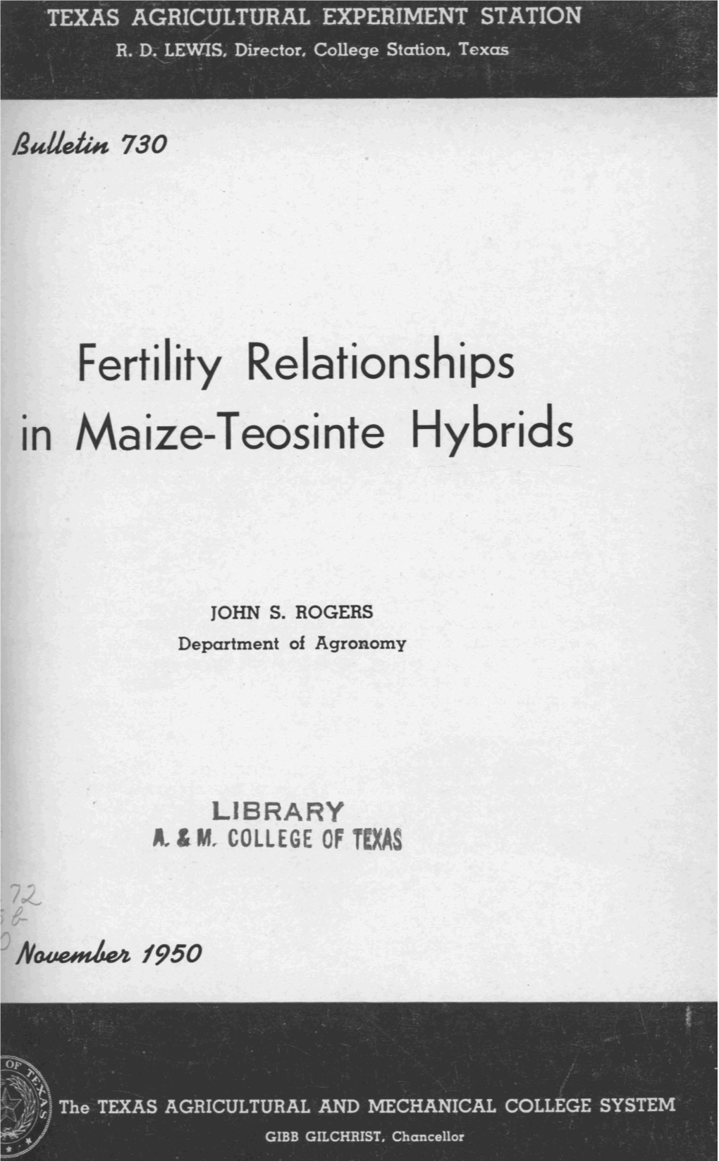Fertility Relationships in Maize-Teosinte Hybrids