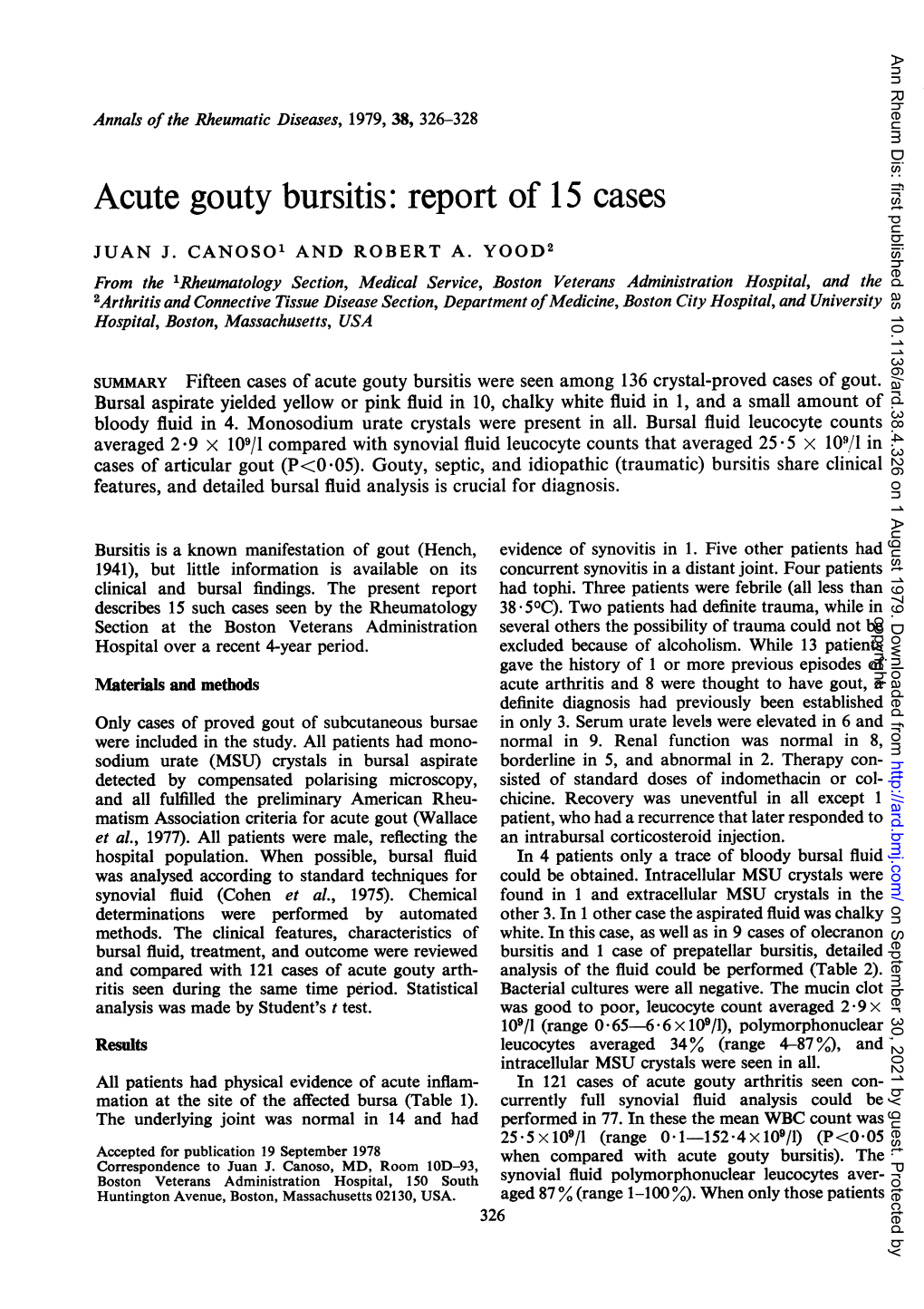 Acute Gouty Bursitis: Report of 15 Cases