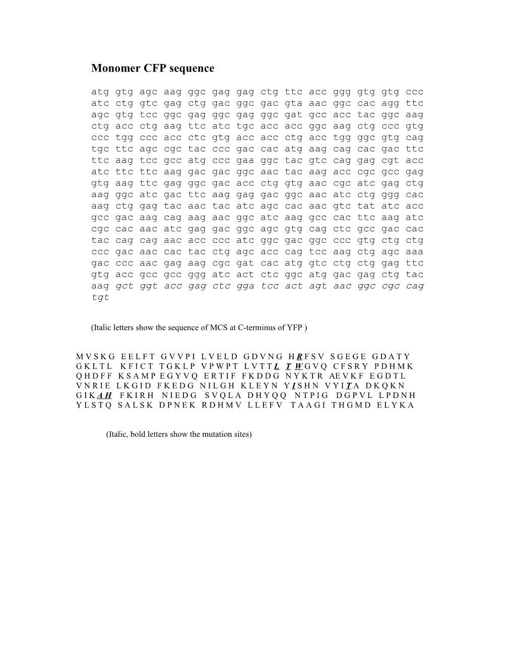 Monomer CFP Sequence