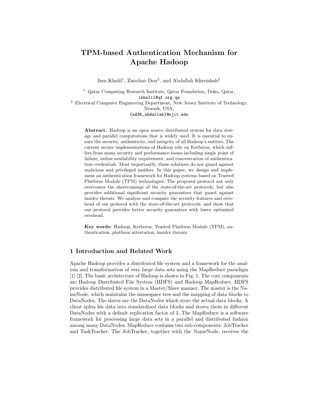 TPM-Based Authentication Mechanism for Apache Hadoop