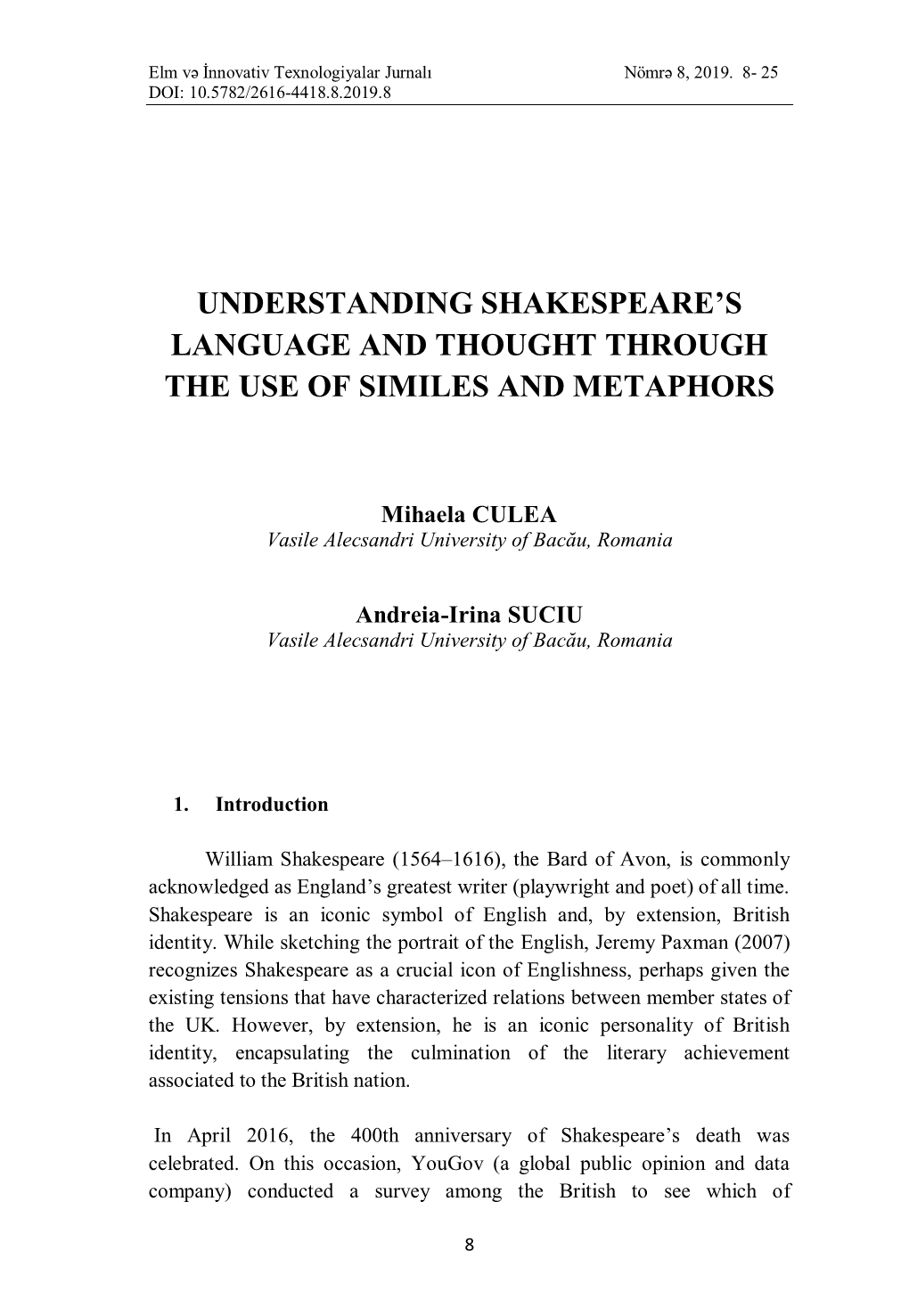 Understanding Shakespeare's Language and Thought Through the Use of Similes and Metaphors