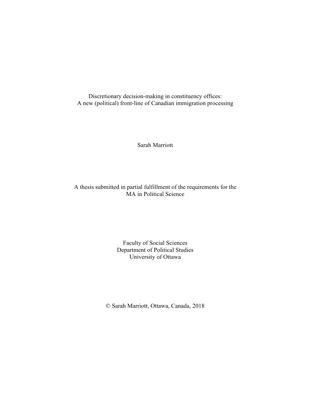 Discretionary Decision-Making in Constituency Offices: a New (Political) Front-Line of Canadian Immigration Processing