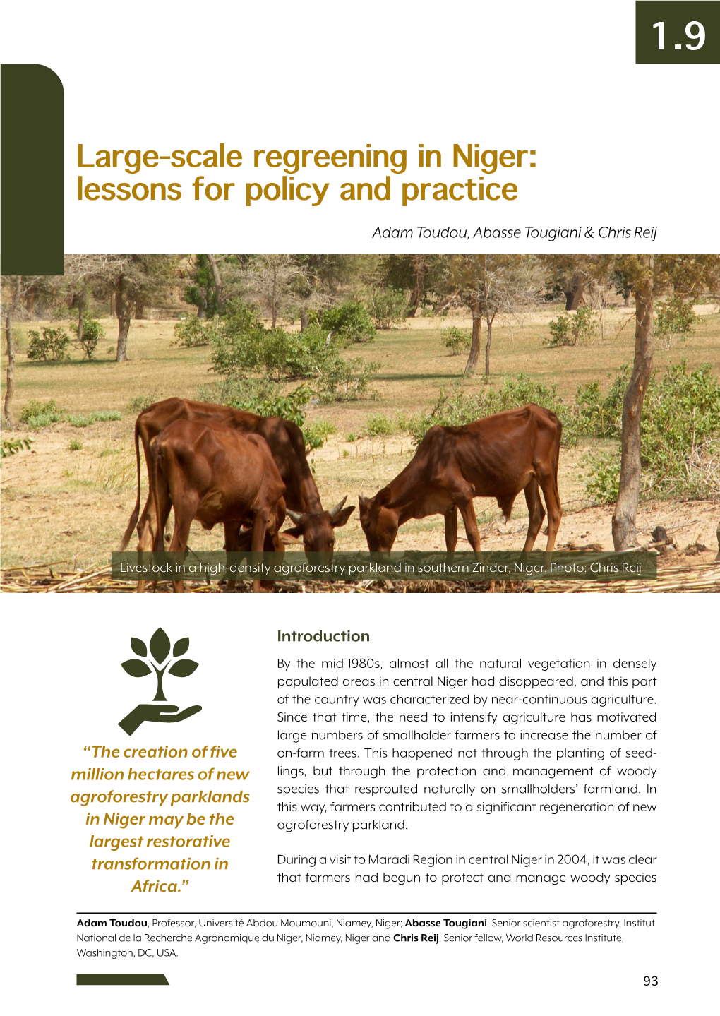 1.9 Large-Scale Regreening in Niger: Lessons for Policy and Practice —