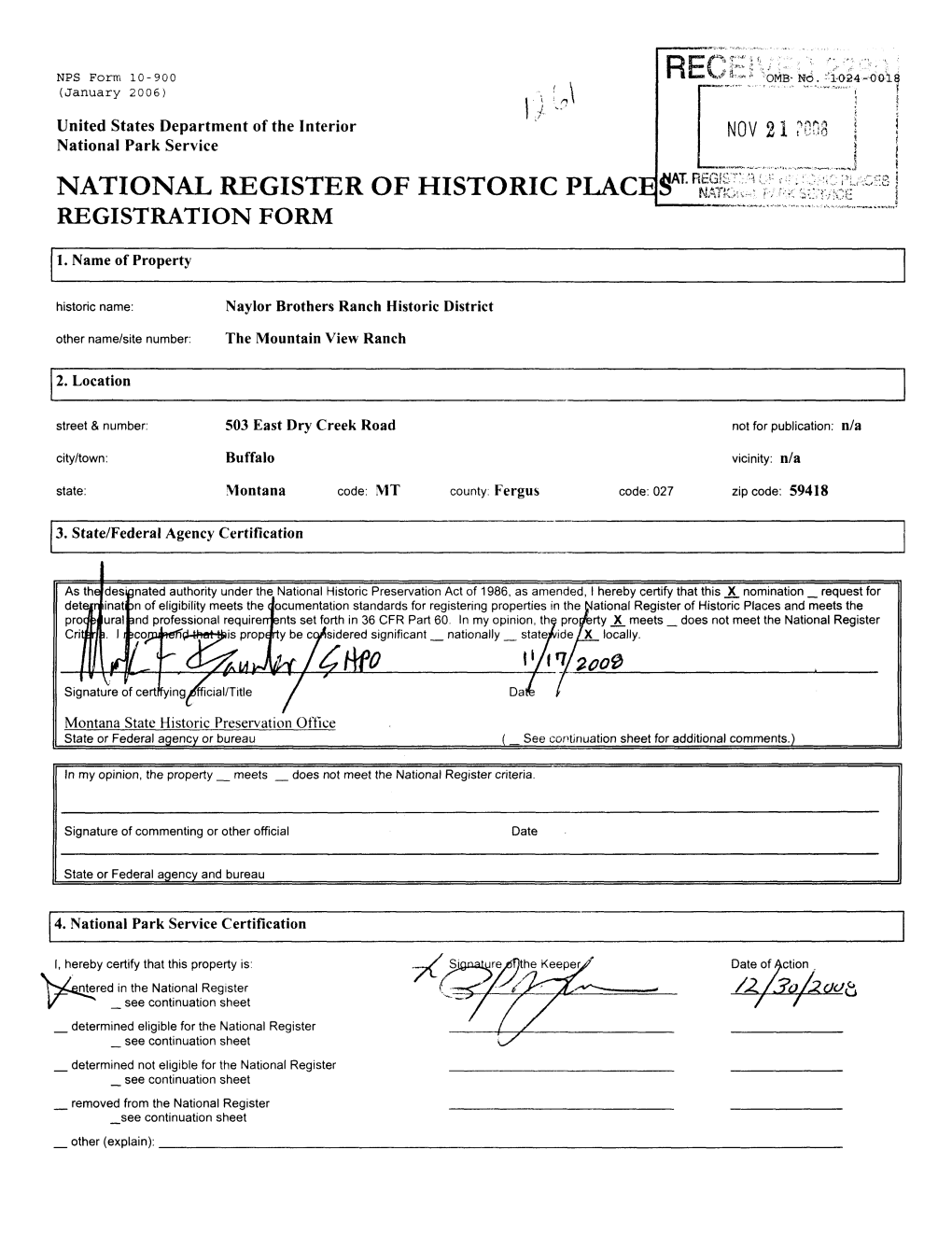 National Register of Historic Place S^ 11 Registration Form