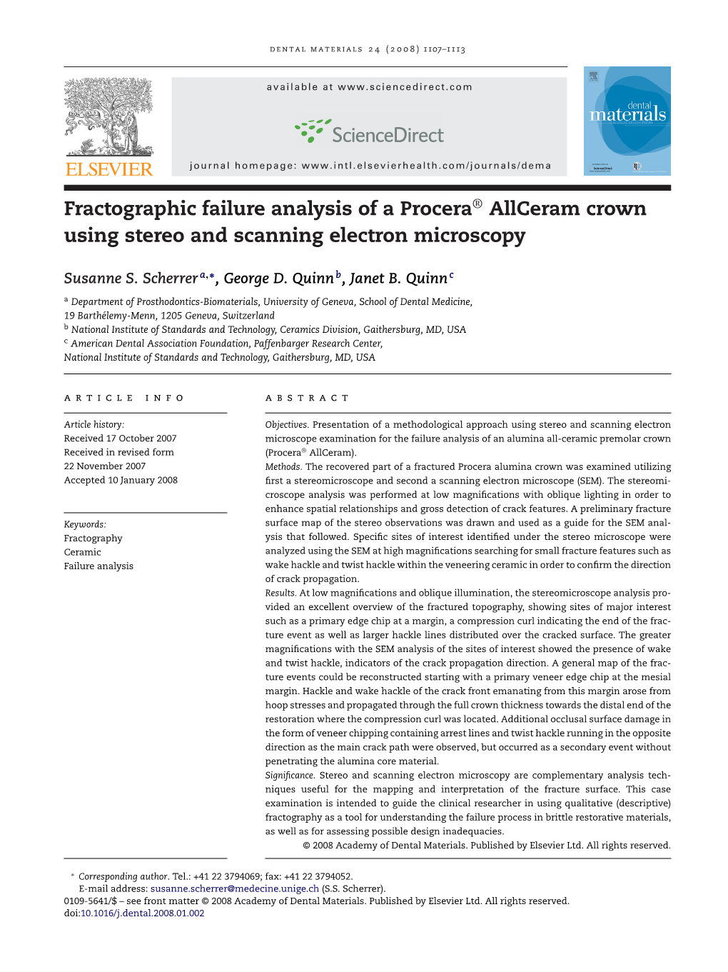 Fractographic Failure Analysis of a Procera® Allceram Crown Using Stereo and Scanning Electron Microscopy