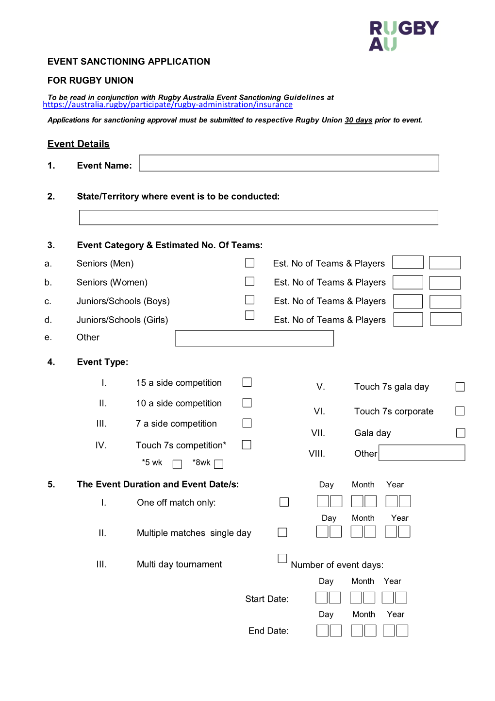 Event Sanctioning Application Form