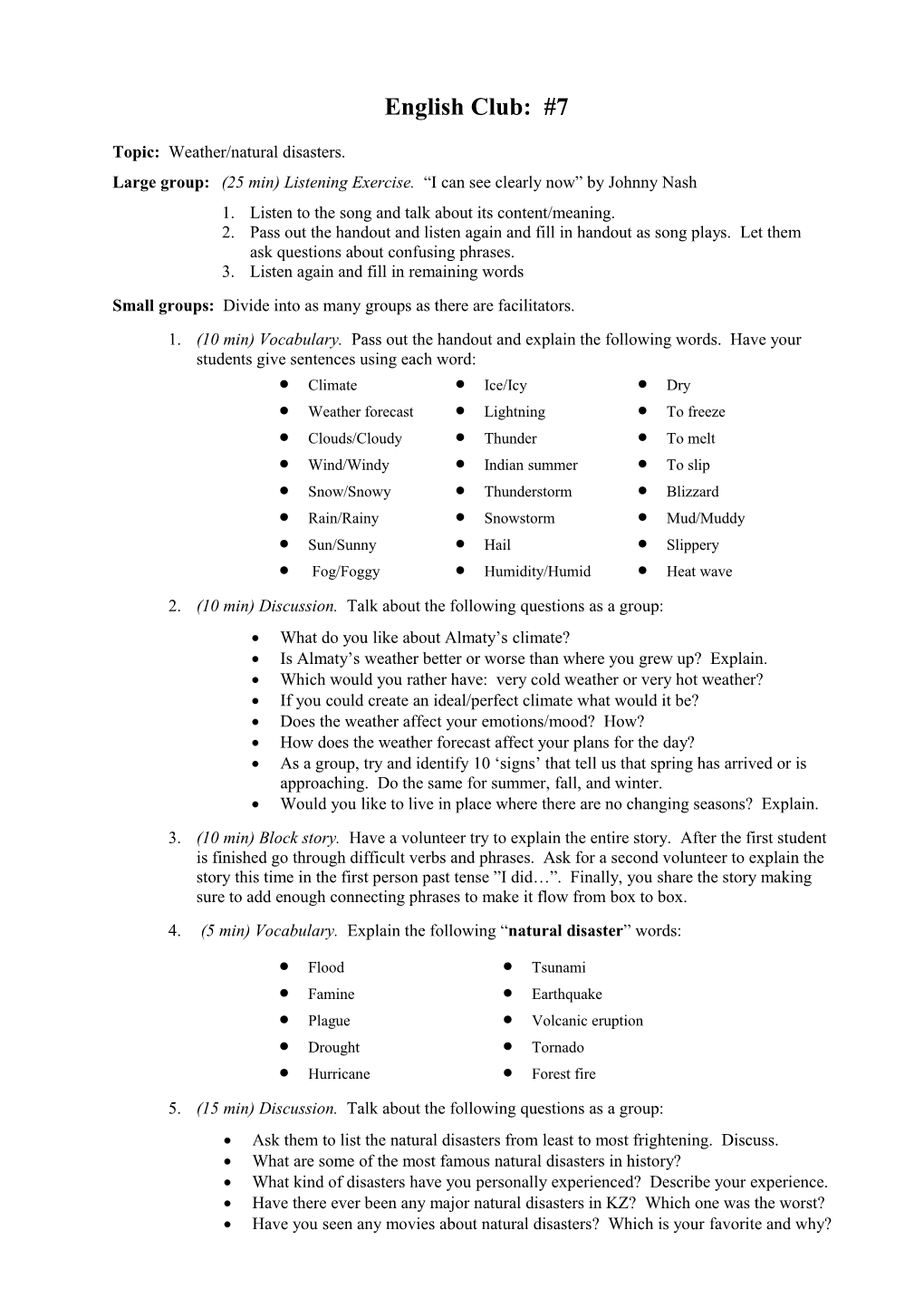 Topic: Weather/Natural Disasters