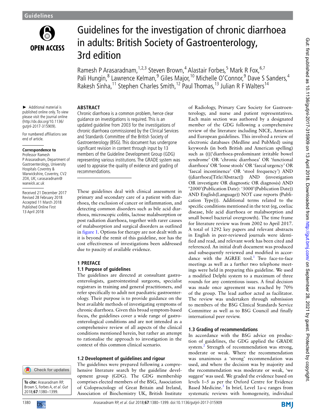 Guidelines for the Investigation of Chronic Diarrhoea in Adults: British Society of Gastroenterology, 3Rd Edition