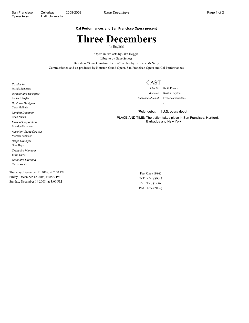 Three Decembers Page 1 of 2 Opera Assn