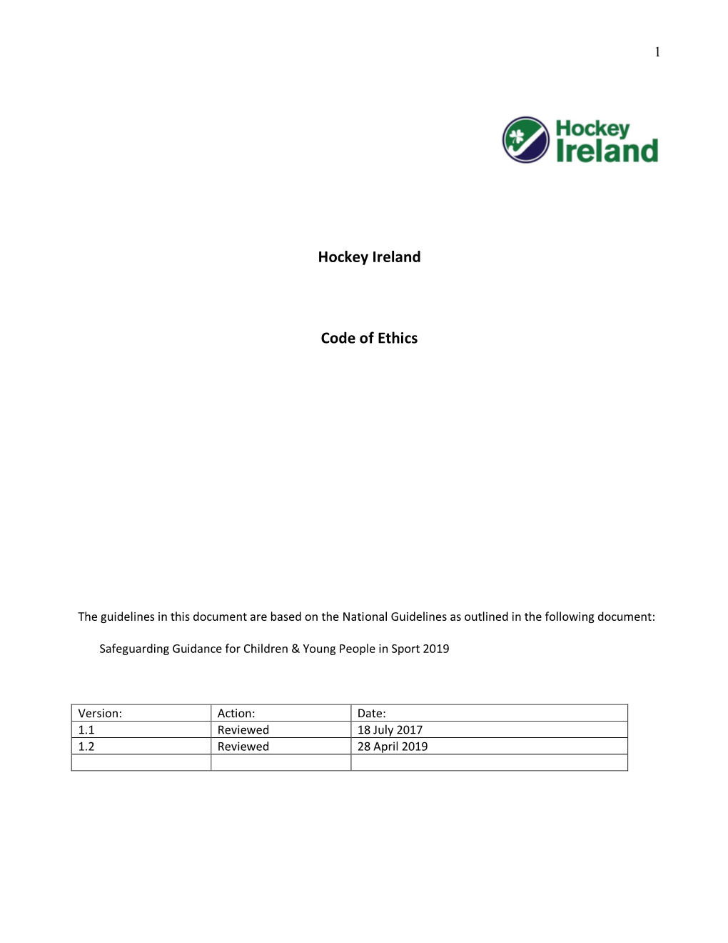 Hockey Ireland Code of Ethics