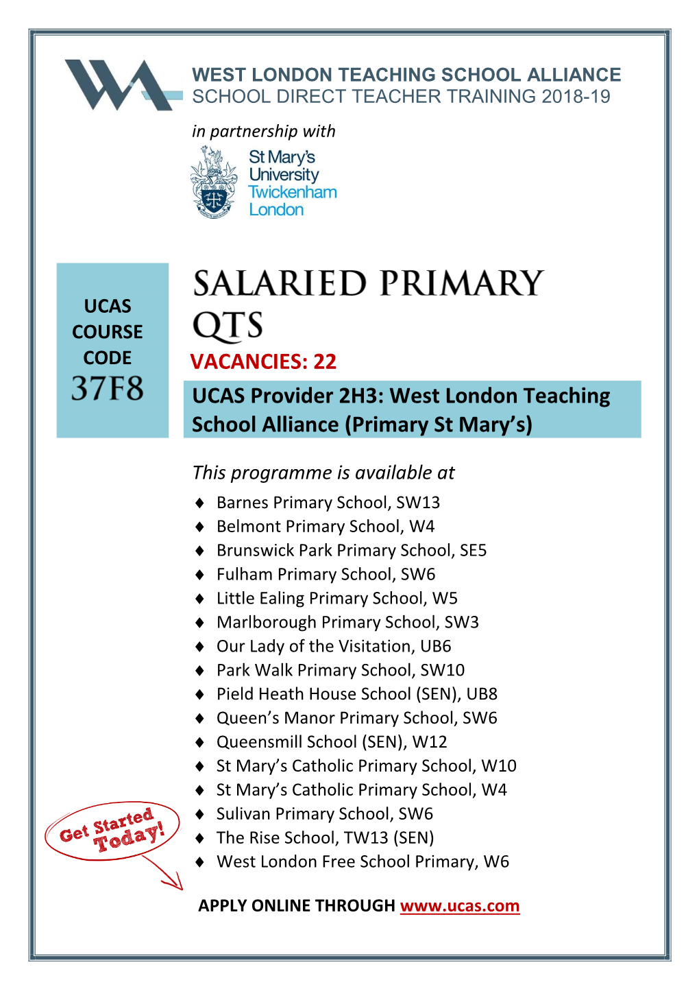 West London Teaching School Alliance School Direct Teacher Training 2018-19