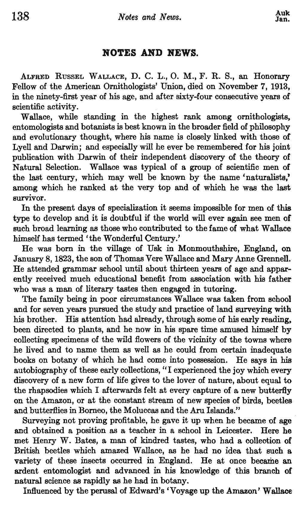 Alfred Russel Wallace Obituary