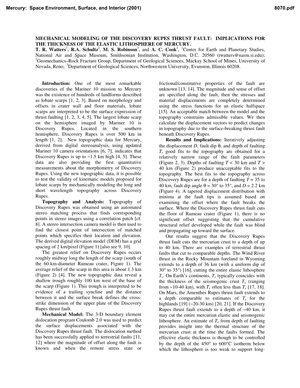 Mechanical Modeling of the Discovery Rupes Thrust Fault: Implications for the Thickness of the Elastic Lithosphere of Mercury