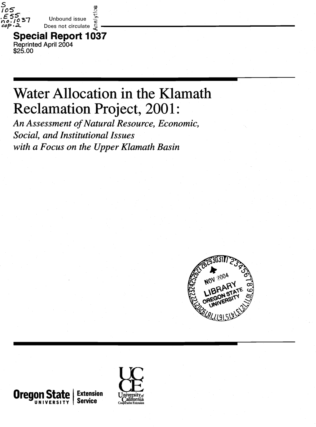 Water Allocation in the Kiamath