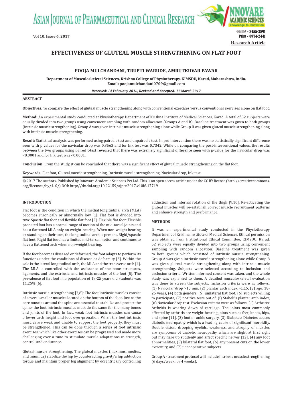 Effectiveness of Gluteal Muscle Strengthening on Flat Foot