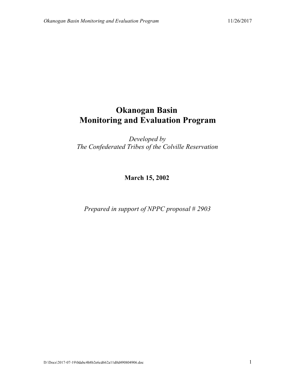 Okanogan Basin Monitoring And Evaluation Program