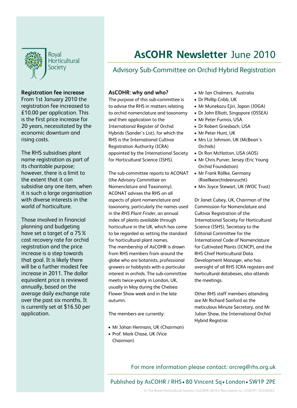 Ascohr Newsletter June 2010 Advisory Sub-Committee on Orchid Hybrid Registration