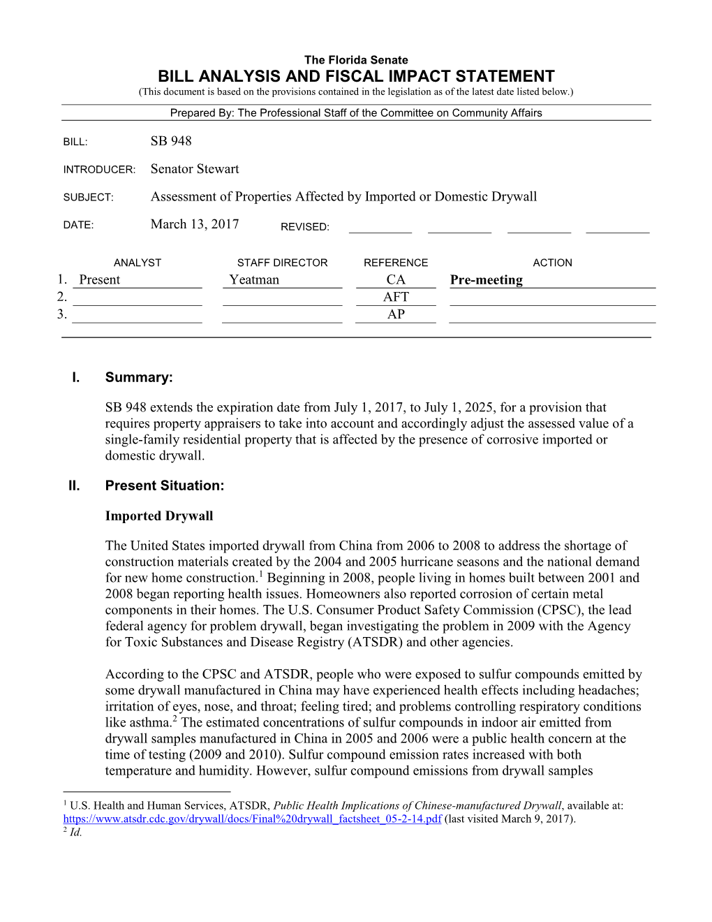 Bill Analysis and Fiscal Impact Statement