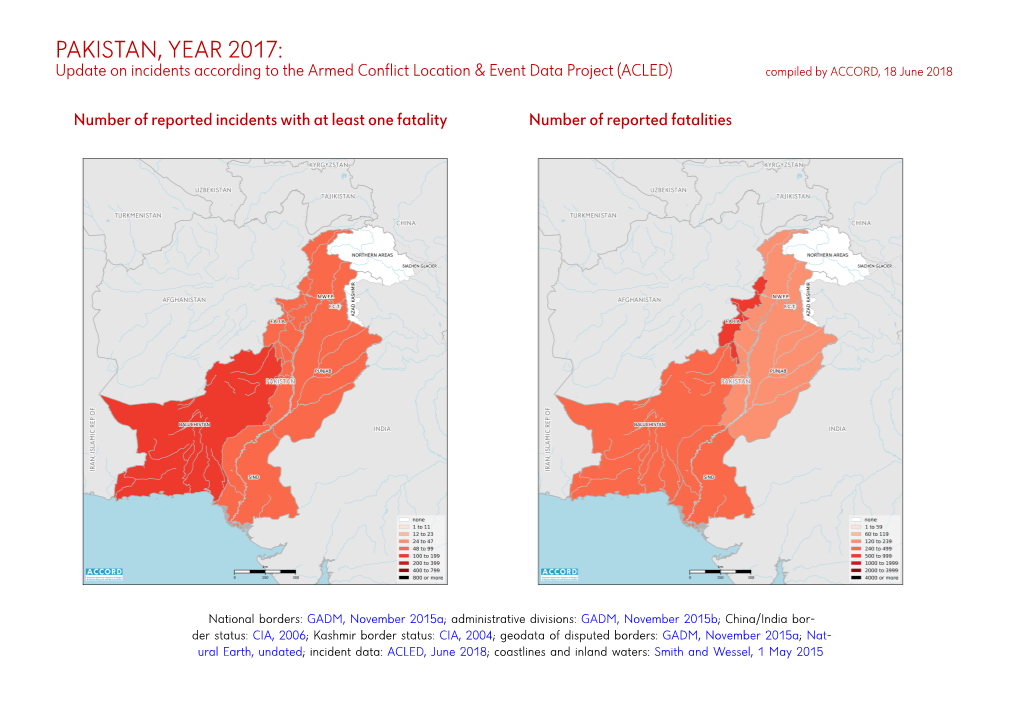 PAKISTAN, YEAR 2017: Update on Incidents According to the Armed Conflict Location & Event Data Project (ACLED) Compiled by ACCORD, 18 June 2018