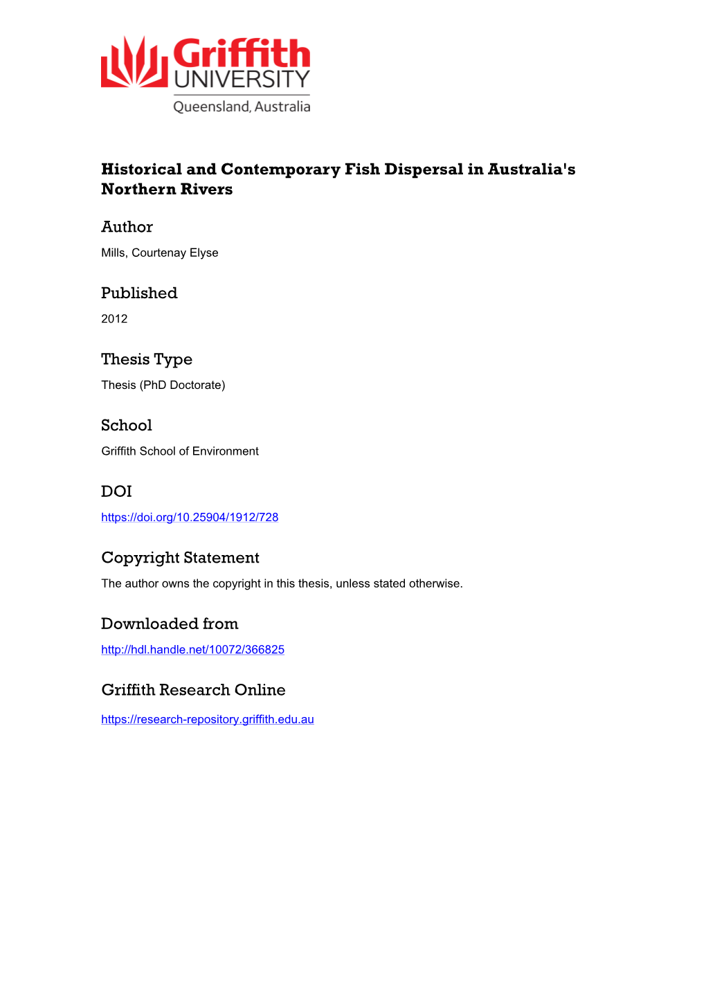 Historical and Contemporary Fish Dispersal in Australia's Northern Rivers