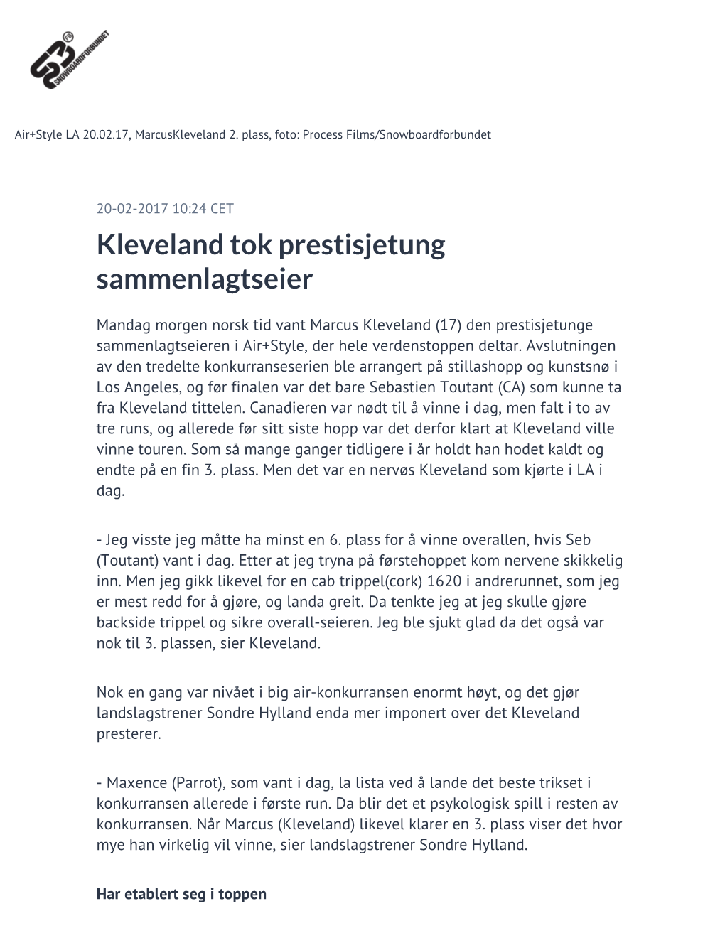 Kleveland Tok Prestisjetung Sammenlagtseier